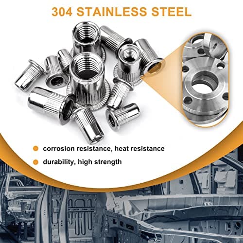 SAE Rivet Nuts Assortment, VIGRUE 185pcs #8-32#10-24 1/4"-20 5/16"-18 3/8"-16 304 Stainless Steel Nutserts Rivnuts Kit, Flat Head Threaded Insert Nut Assort - Thumbnail 5