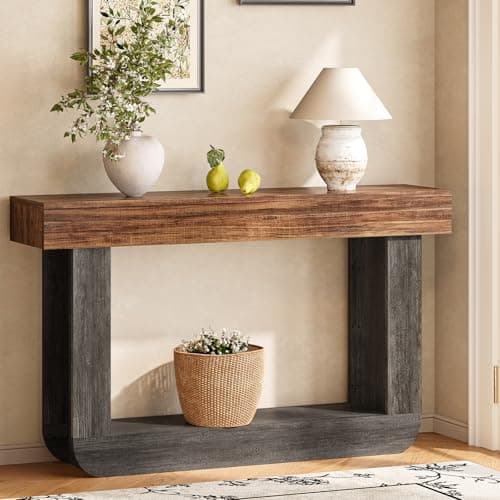Tarnorci 55'' Behind Couch Table, Farmhouse Wood Console Tables for Entryway U-Shape Narrow Sofa Table for Living Room Bedroom Foyer - Thumbnail 5