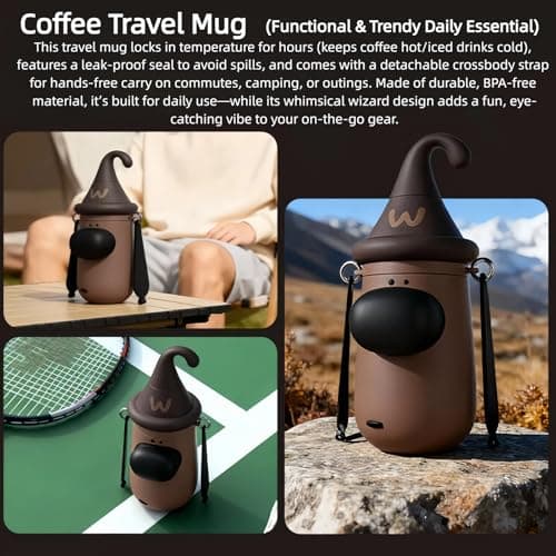 Insulated Water Bottle, 100% Leak-proof Travel Mug | w/baldric & Straw|Silicone Sleeve for Durability | 316 stainless steel cup body | 3-In-1 Lid | Reusable Coffee Travel Mug. (Brown) - Thumbnail 2