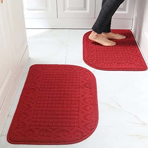 COSY HOMEER 32X20 Inch Anti Fatigue Kitchen Rug Mats are Made of 100% Polypropylene Half Round Rug Cushion Specialized in Anti Slippery and Machine Washable Burgundy (2 pcs) - Image 1