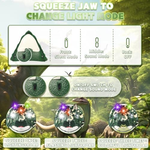 TIGTECGAME Dinosaur LED Headlamp T-Rex Headlamp for Kids Camping Gear Essentials Dinosaur Toy Head Lights Flashlight for Boys Girls or Adults Ideal Gift for Birthday, Halloween, Christmas, New Year - Thumbnail 5