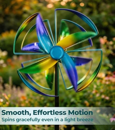 Gronhof Wind Spinners Outdoor for Yard and Garden, 63" Metal Kinetic Garden Sculpture, Double-Sided Wind Spinner with Stable 5-Prong Stake, Weather-Resistant Outdoor Decor - Thumbnail 2