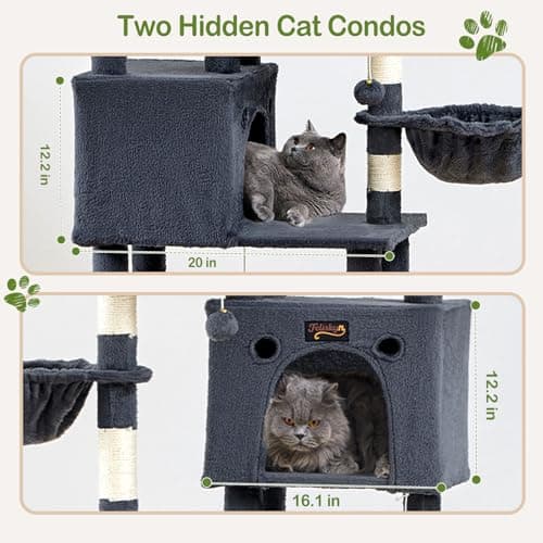 Large Cat Tree Tower for Indoor Cats Adult, 74.8 Inch Tall Large Multi-Level Tree Towers with Scratching Posts, Condo, Hammock, Bed for Big Cats, Modern Cat Trees Furniture Heavy Duty (Dark Gray) - Thumbnail 3