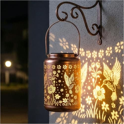 Hummingbird Lantern Lights – Vintage Metal Garden Outdoor Lanterns | Warm LED Glow for Yard, Patio, and Balcony Decoration | Hummingbird Gifts for Women, Mom & Grandma - Image 1