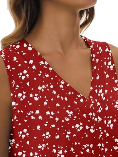 GKBK Women's Tank Tops Loose Fit Summer Sleeveless Shirts Business Casual Blouses V Neck T Shirts Spring Tops Hawaiian Beach Vacation Clothes Red-White Flowers L - Thumbnail 6