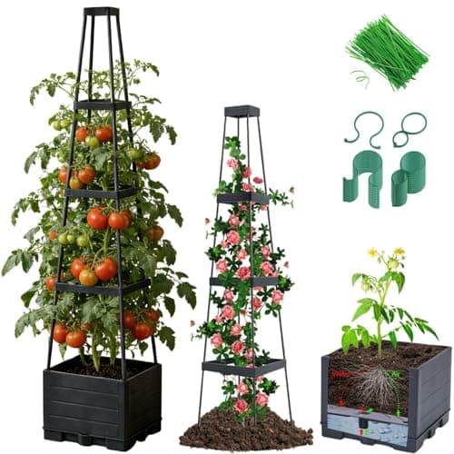 Lancisism Raised Garden Bed Tomato Planter with Trellis - 57" Self Watering Planters Box for Climbing Plants Vegetables Flowers - Garden Tomato Pots with Cage for Patio Greenhouse Indoor Outdoor - Image 1