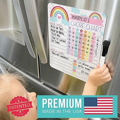 Hadley Designs Magnetic Chore Chart for Kids – Reward Chart for Kids, Dry Erase Responsibility Board for Children at Home, Fridge Behavior Tracker for Daily & Weekly Tasks, Rainbow Toddler Chore Board - Thumbnail 4