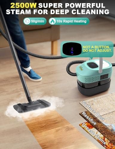 Zerpyor Steam Mop, 19 in 1 Detachable Steam Cleaner, 54OZ Tank, 10S Heat-up, Pressurized Deep Cleaning Steamer, 3-Level Temp & 221°F for Floors, Carpets, Tiles, BBQ grill, Car, Window (MINT GREEN) - Thumbnail 2