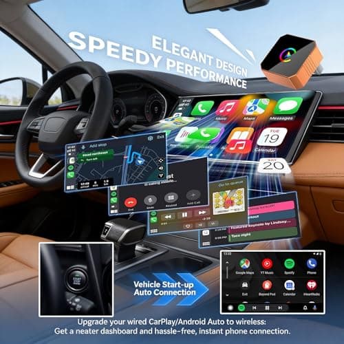 fintaps 2026 Mini Wireless CarPlay Adapter for iPhone,2-in-1 Wired to Wireless for Android&CarPlay Auto,Plug and Play Fast & Stable Connection,Zero Delay Car Play for iOS 10+, Android 11+ - Thumbnail 2