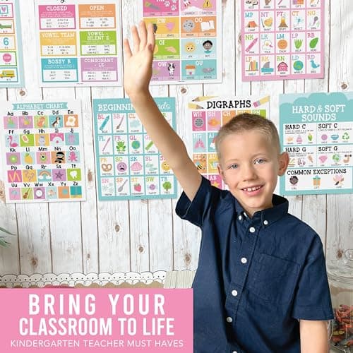 Hadley Designs Phonics Posters For Classroom - 9 Sound Wall Classroom Phonics For Kindergarten & Elementary, Syllable Types, Long and Short Vowel Sounds, Digraphs & Blends, Pastel Bulletin Board Set - Thumbnail 5