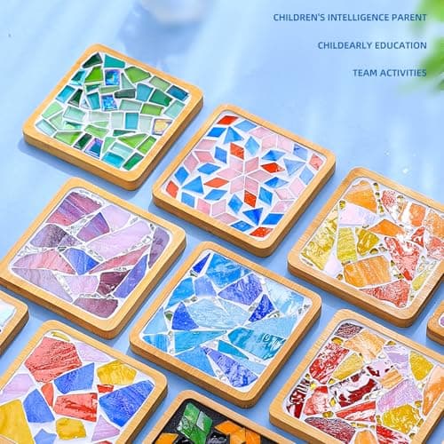 GHAHILI 2 Sets DIY Mosaic Kits for Adults Glass Mosaic Tiles for Crafts with Wooden Coasters for Women Mixed Color Mosaic Art Kit Craft Coaster Handmade Making Kit Set for Home Decor Gifts - Thumbnail 6