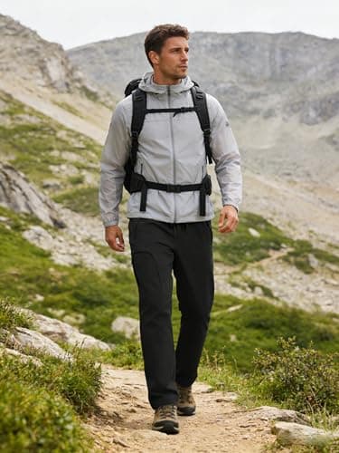 AGVNG Mens Hiking Pants Waterproof Quick Dry Lightweight Cargo Pants 5 Pockets UPF 50+ Elastic Waist Drawstring Cuff Tactical Work Casual Athletic Gym Travel Black L - Thumbnail 3