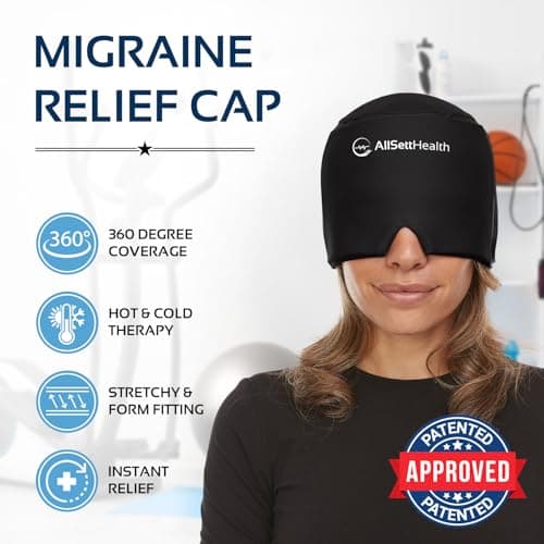 Migraine Relief Cap Ice Head Wrap and Hat | Hot/Cold Gel Pack with Face and Eye Mask Compress for Headache Relief - Black - Thumbnail 2