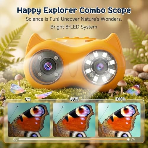OAEBLLE 2-in-1 Kids Microscope and Telescope, 1000X Handheld Digital Microscope for Kids, 2.0" Screen, 8 LEDs, 10X Pocket Telescope for Outdoor, 1080P Camera STEM Toys Gift for Boys Girls 4-12, Yellow - Thumbnail 4