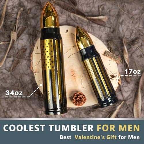 Funslive Gifts for Men Him - 34 oz Black Tumbler American Flag Bullet Tumbler - Bullet Cup for Dad - Easter Stocking Stuffers for Men Husband Dad - Anniversary Birthday Husband Mens Gift 2026 - Thumbnail 2