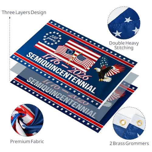 250 Year American Anniversary Flag - American Flags for Outside 3x5 Ft, Double Sided 3 Layers, 1776-2026 America 250th Birthday 4th of July Flag, Patriotic Flags for Independence Day Indoor Decoration - Thumbnail 3