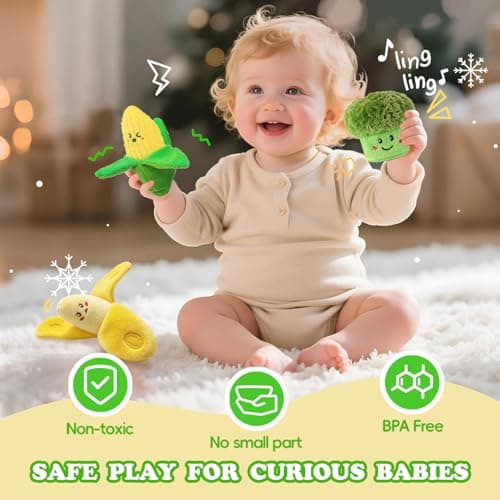 SAIMAND Baby Toys 6–12 Months, 16PCS My First Fruit Vegetable Sensory Toys for Babies Infants, Color Sorting Play Food with Crinkle & Rattle, Montessori Toys for 1 Year Old Toddlers Boys Girls - Thumbnail 5