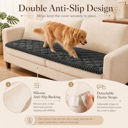 NILUOH Couch Cover for Dogs Washable, Non Slip Pet Couch Cover, Thick Plush Furniture Protector for Sofa, Protects Against Hair, Dirt and Scratches, Loveseat/Small Couch (Dark Gray, 27.6" x 59") - Thumbnail 4