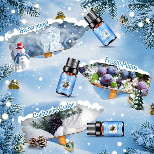 Winter Essential Oils Set, 6 Premium Holiday Fragrance Oil for Diffuser, Candle & Soap Making, Frozen Magic, Winter Wonderland, Hot Cocoa, Frosted Fir, Warm Sweater, Log Fire, Scented Oils for Home - Thumbnail 4
