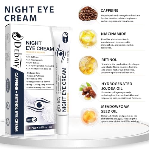 DEBAIY 3% Caffeine Eye Cream for Dark Circles Puffiness & Bags Under Eyes Night Cream (3 Pack 15g Each) - Thumbnail 3