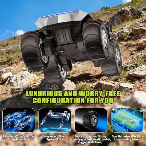 1:16 RC Truck Remote Control Car, 4WD Waterproof Amphibious RC Car All Terrain Pickup,TIME4DEALS 2.4GHz Remote Monster Truck with 360° Rotating Standing Stunt Toy Truck for Kids Boys 6 7 8 9 10 11 12+ - Thumbnail 4