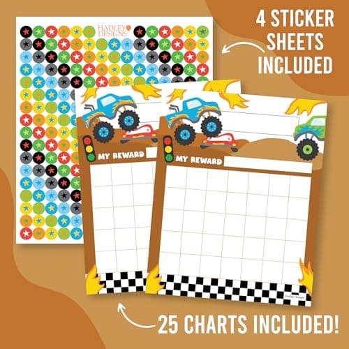 Sticker Chart for Kids Behavior at Home & Classroom - 25 Reward Chart for Kids Incentives, Gold Star Sticker Sheets, Monster Truck Incentive Charts for Classroom Must Haves - Thumbnail 3