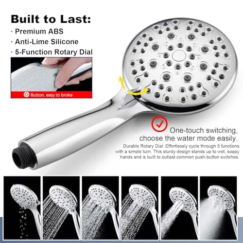 SonTiy 9" Rain Shower Head with Handheld Spray, Dual Shower Head Combo with 72"Stainless Steel Hose, Modern Shower System with Adjustable Handheld Holder Brass Valve for Bathroom Apartment(Chrome) - Thumbnail 4