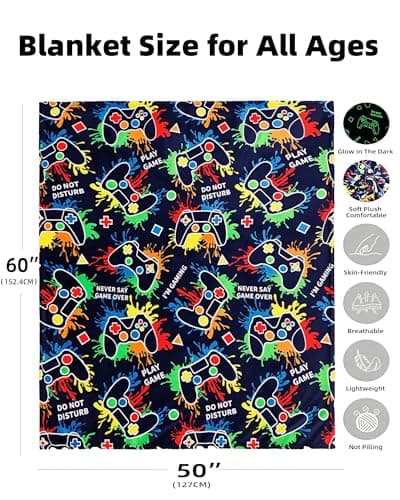 Gaming Gifts for Gamer Glow in The Dark Blanket: Cool Birthday Glowing Presents Toys for Video Game PC Gamers Men Teen Boys Kids Adults Girls Valentines Easter Christmas Ideas Throw Navy Blue 60x50 In - Thumbnail 4