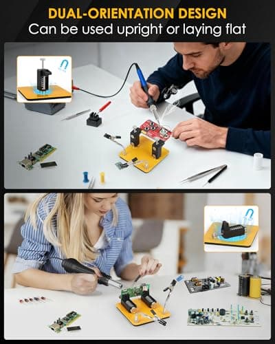 EOOKU Helping Hands Soldering Station, 2 Way Magnetic PCB Holder Clamps, One-Push Spring Loaded Third Hand Tool with 2 Adjustable Clips for Electronics, PCB Repair and DIY, Craft - Thumbnail 4
