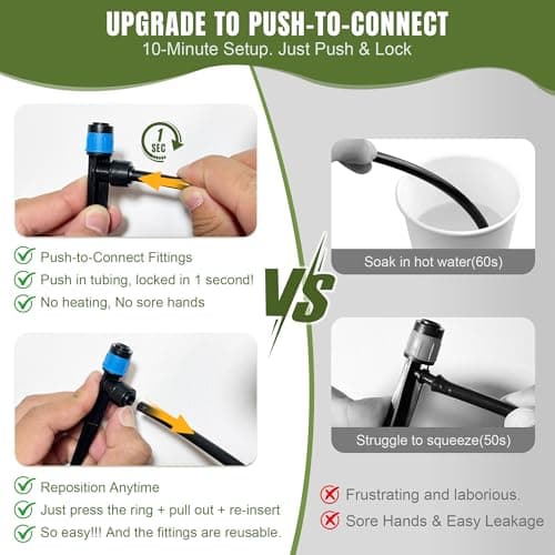 Spalolen Drip Irrigation System Push-to-Connect Garden Watering System Kit for Raised Beds, Expandable DIY Drip Irrigation Kit with 1/2" & 1/4" Tubing, Adjustable Emitters, Leak-Proof Connectors - Thumbnail 2