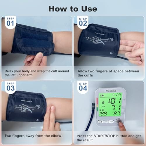 Blood Pressure Monitor for Home Use, Rechargeable Automatic Digital BP Machine with 2 Cuffs (9-17'' & 13-21''), Adjustable Upper-Arm Blood Pressure Cuff, Large LCD Backlit Display, 2x199 Sets Memory - Thumbnail 6