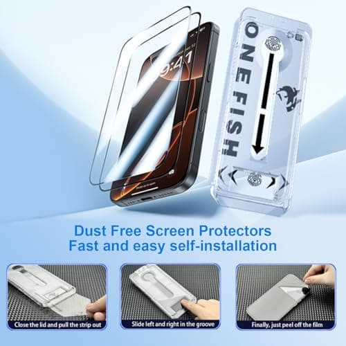 OneFish Full Edge Coverage Tempered Glass Screen Protector for IPhone 15/IPhone 14 Pro 6.1 inch, 2 Pack Edge Reinforcement, Self-Aligning Installation, Case Friendly HD Screen Protectors - Thumbnail 2