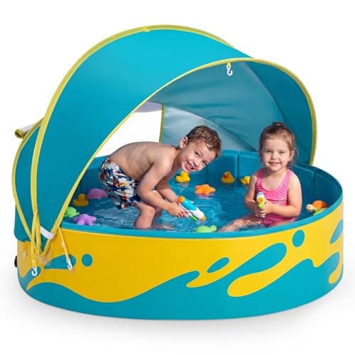 Peradix Paddling Pool for Kids and Pets, 48in Portable Baby Pool with Canopy Non Inflatable & UV Protection, Toddlers Ball Pit and Kiddie Splash Toys for Backyard Beach Tent Easy Pop Up Outdoor - Image 1