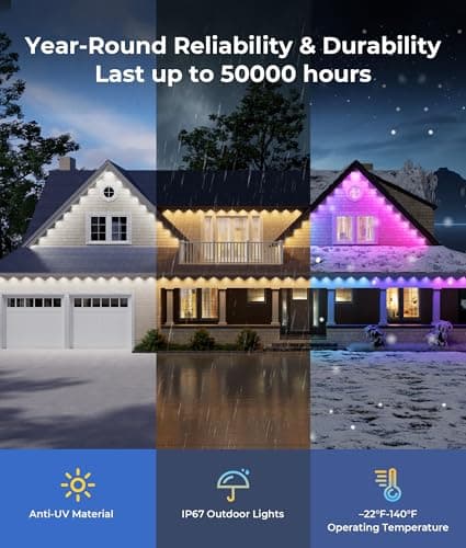 DeckTok Permanent Outdoor Lights Pro, 100ft RGBWW & 60LM Triple-LED Smart Lights, Outdoor Decorations with 79 Scene Modes, IP67 Waterproof Work with Alexa, Google Assistant - Thumbnail 5