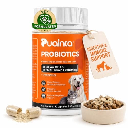 PUAINTA Probiotics for Dogs & Cats – 8-Strain Probiotic with Prebiotics for Digestive & Gut Health, Immune & Stool Support, Helps Dogs Eating Dirt, Grass & Non-Food Items (90 Count)