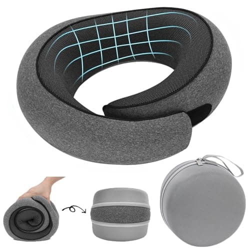 Bely King Travel Neck Pillow for Airplane - 100% Memory Foam 360° Ergonomic Support - Adjustable Velcro, Washable Velvet Cover & Compact Storage Case - Flight Essentials for Sleeping(Grey) - Image 1