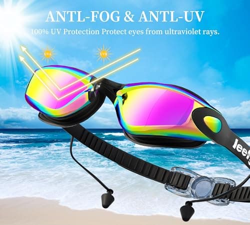 LEEIGGT Swim Goggles+Swim Cap, No Leak Anti-Fog & UV，Swimming Goggles Full Protection Adult Men Women Youth（6 in 1） - Thumbnail 2