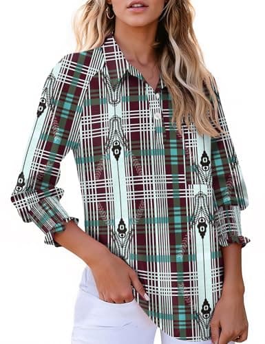 Kistore Tops for Women Trendy 3/4 Sleeve Ladies Tops and Blouses Button Down Shirts Collared Henley Travel Outfits L - Image 1