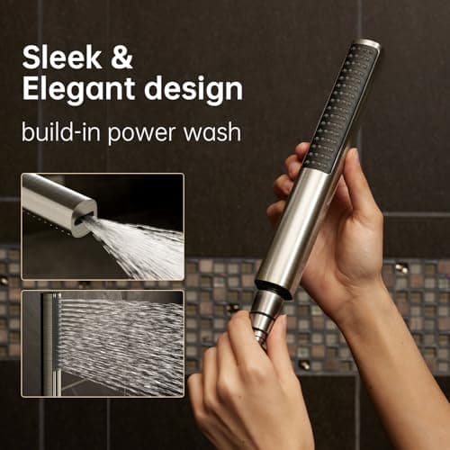 Veken 10" Luxurious Brushed Nickel All Metal Rain Shower Head with Handheld Spray Combo, High Pressure Rainfall Square Shower Heads with Extension Arm, Wide Dual Showerhead, Bathroom Accessories - Thumbnail 5