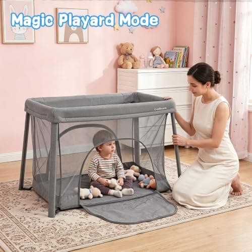 Cradlecare Travel Pack and Play with Bassinet & Mattress, Lightweight Portable Baby Bed, Foldable Playard for Travel & Home, Easy Setup Playpen for Babies & Toddlers with Storage Bag (Grey) - Thumbnail 5