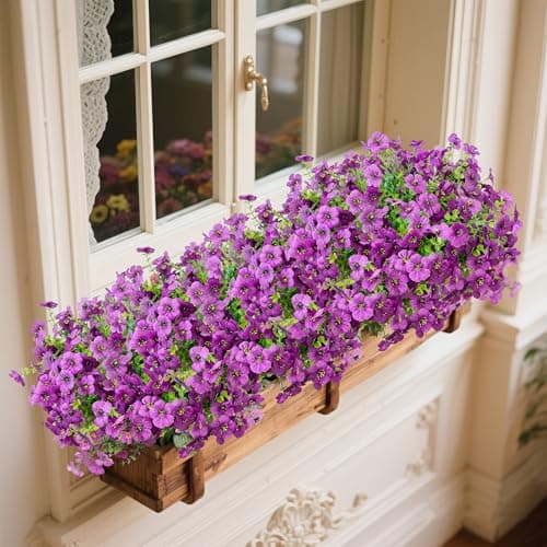 Artificial Flowers for Outdoor Indoor Garden Home Decoration, 12 Bundles Faux Flower Mums with Eucalyptus Leaves Realistic Faux Plants, Spring Decor for Porch Patio Balcony Planter Yard(Purple) - Thumbnail 5