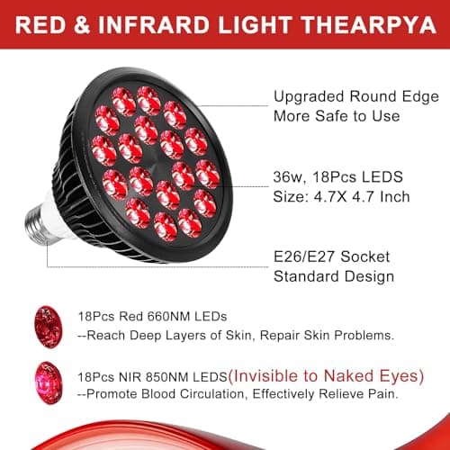 Red Light Therapy Bulb with Adjustable Socket Clamp, 18 LEDs Red Light Therapy with Lamp Holder for Body and Face with 660nm Red and 850nm Infrared Light Therapy Device for Skin Care Pain Relief - Thumbnail 2