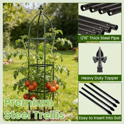 Lancisism 100% Metal Trellis for Climbing Plants Outdoor - Garden Metal Obelisk Trellis Vertical Plant Support for Climbing Vines & Flowers - Sturdy Steel Arch Trellis for Potted Plants Indoor Green - Thumbnail 3