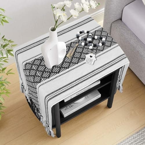 yuboo Black and White Striped Table Runner Farmhouse Style, Modern Short Woven Coffee Table Runner 48 Inches Long, Geometric Dresser Runners for Bedroom, Nightstand, Black Gothic Table Decor - Thumbnail 5