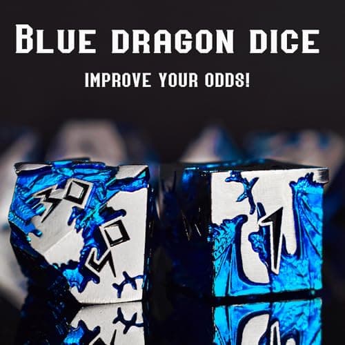 Rule Dice - D&D Dice Set, Metal Dice Sets, Dungeons and Dragons Dice Set with Gift Box, D20 D4 D12 D10 D% D8 D6, Blue Dragon Style Gaming DND Dice for MTG RPG TTPRG (Silver Black) - Thumbnail 4