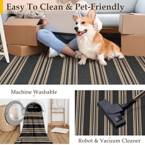 PureCozy Striped Easy Jute 6x9 Area Rugs Black Washable Outdoor Patio Rug for Living Room Indoor Outdoor Carpet Non Slip Office Farmhouse Neutral for Backyard Balcony Porch Bedroom Dining Room - Thumbnail 2