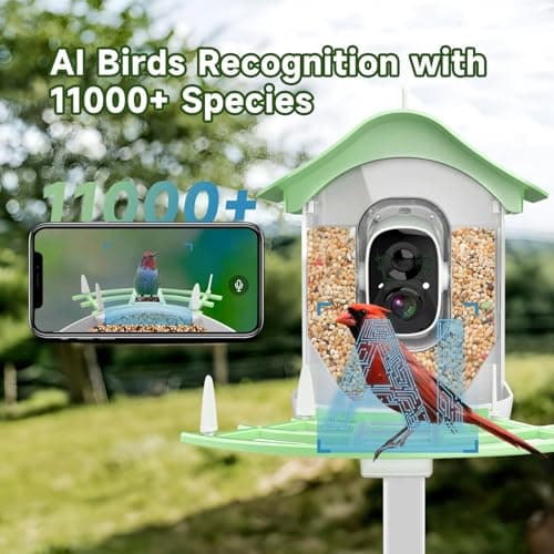 Smart Bird Feeder with Camera Solar Powered,AI Identify Species,2K HD Video Auto Capture Live for Outdoor Backyard,Ideal Gift for Family Bird Lovers (Green) - Thumbnail 5