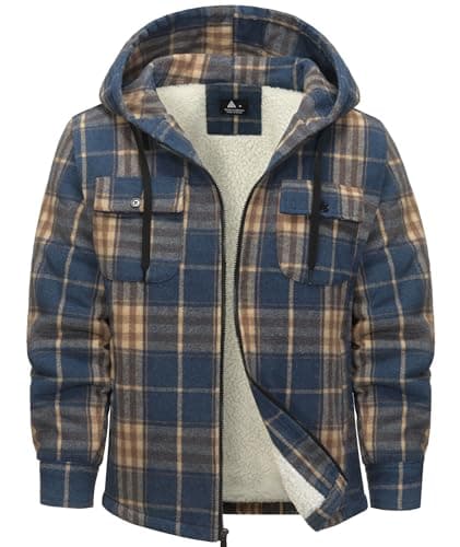 WENTTUO Mens Flannel Hoodie Plaid Jacket Fleece Sherpa Lined Full Zip Up Sweatshirt Winter Hooded Coat - Image 1