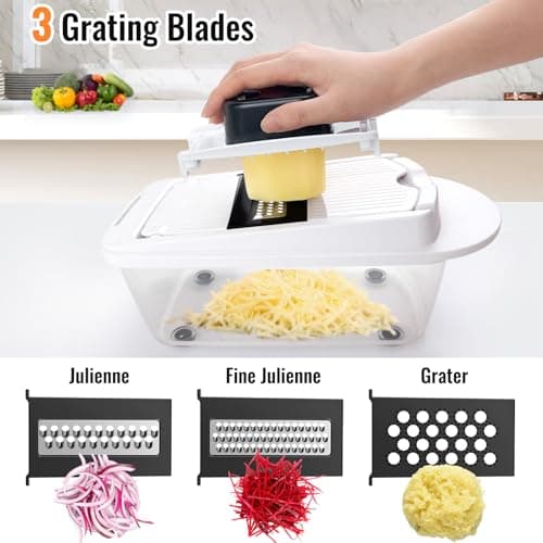 8 Blade All-in-1 Vegetable Chopper Mandoline Slicer with Container, Food Chopper, Onion Chopper, Veggie Cutter for Salad, Kitchen Gadgets Accessories Essentials, White - Thumbnail 6