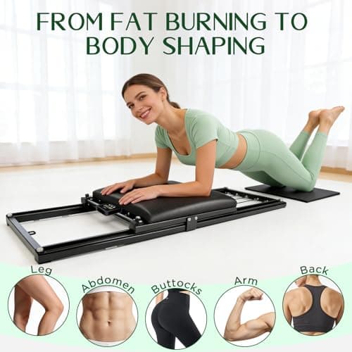 Pilates Board, Foldable Pilates Reformer Set, Multi-Purpose Iron Extended Pilate Equipment, 7-in-1 Pilate Machines for Home Use, with Pilates Bar, Resistance Bands - Thumbnail 5